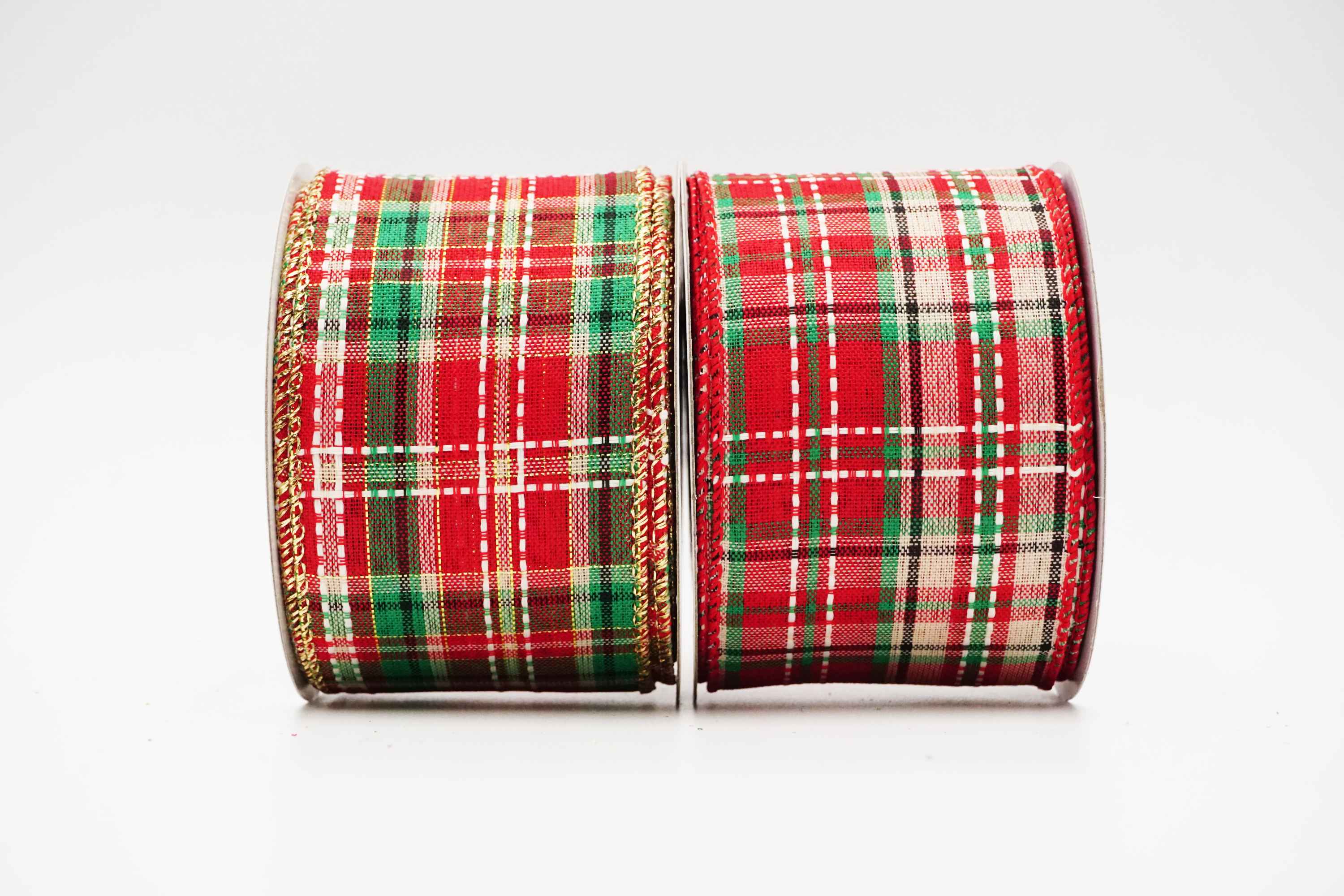 Wstążka w kolorze czerwono-zielonej kratki na Boże Narodzenie